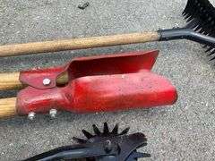 Garden Tools Set Featuring Dual-Sided Rake, Post Hole Digger, and Wooden Handle Edger
