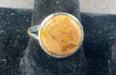 Sterling silver coral jasper ring size 7