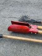 Garden Tools Set Featuring Dual-Sided Rake, Post Hole Digger, and Wooden Handle Edger