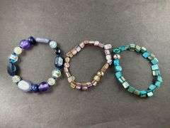 Three Beaded Bracelets Purples And Blues