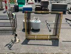 Brass Fireplace Screen with Brass Tone Tools