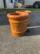 Clay Planters with Geometric Design and Pre-Drilled Holes, 15”Hx12.5” Openings
