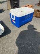 Blue and White Insulated Cooler with Hinged Lid
