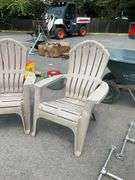 Beige Plastic Patio Chairs with Crack in Seat