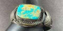 Vintage Cuff Bracelet With turquoise Stone 32.9 grams Sterling Silver size 2"