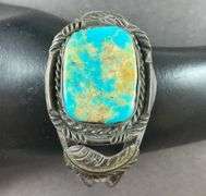 Vintage Cuff Bracelet With turquoise Stone 32.9 grams Sterling Silver size 2"