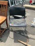 Two Chairs Including Wooden Slatted and Metal-Framed Chair