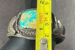 Vintage Cuff Bracelet With turquoise Stone 32.9 grams Sterling Silver size 2"
