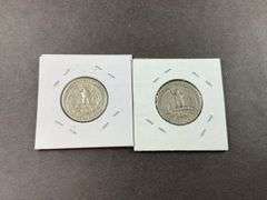 Two silver Washington quarters 1951 and 1953S