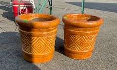 Clay Planters with Geometric Design and Pre-Drilled Holes, 15”Hx12.5” Openings
