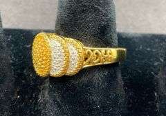 Yellow diamond accent scalloped platinum bond 18k gold plated size 7 ring