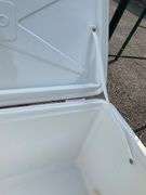 Red Igloo Cooler with Hinged Lid and Side Handles