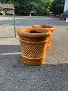 Clay Planters with Geometric Design and Pre-Drilled Holes, 15”Hx12.5” Openings