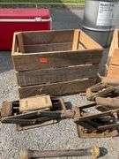 Two Wooden Crates With Scissor Jacks and Shop Light