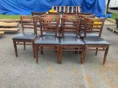Seven Chairs with Wooden Frames and Fabric Upholstered Seats