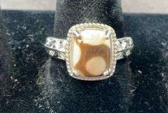 Wood jasper ring size 9 platinum bond