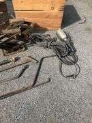 Two Wooden Crates With Scissor Jacks and Shop Light