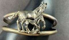 Large Cuff Bracelet With Horses 26.8 grams Sterling Silver size 2" Mexico