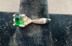 Green and white CZ plated ring size 6