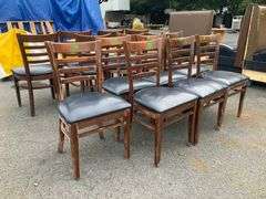Seven Chairs with Wooden Frames and Fabric Upholstered Seats