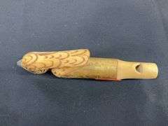 Vintage hand carved wooden bird whistle made in Switzerland