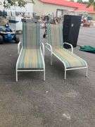 Striped Fabric Chaise Lounges with Metal Frames