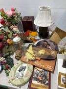 Four Boxes of Decorative Items, Tableware, Textiles, and Collectibles