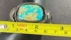 Vintage Cuff Bracelet With turquoise Stone 32.9 grams Sterling Silver size 2"