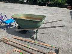True Temper Wheelbarrow with Two Wooden Handles and Pneumatic Tire