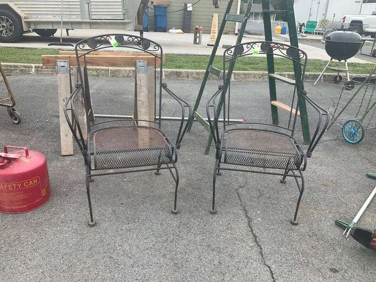 Metal Spring Rocking Chairs with Mesh Seating and Leaf Accents - Hash ...