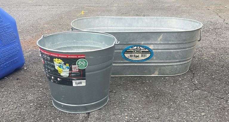 Galvanized Steel 10.5-Gallon Tub and 10-Quart Bucket with Handles