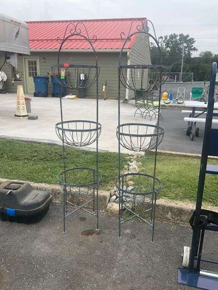 Iron Three-Tier Wire Plant Holders With 15-Inch Openings, 62 Inches High