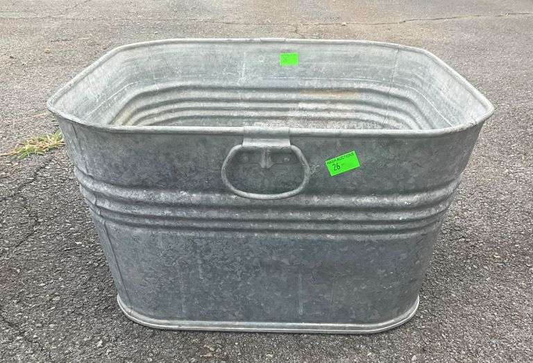 Galvanized Square Tub with Two Handles and Number 2 on Base, 20”x20”