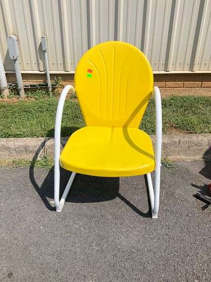 Yellow Metal Chair with White Frame and Curved Armrests