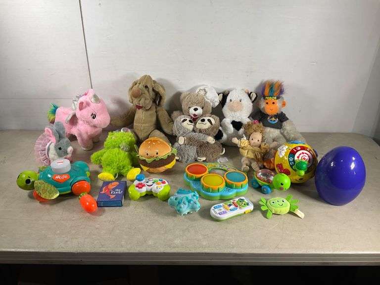 Two boxes: Plush Toys and Interactive Children’s Play Items - Hash Auctions