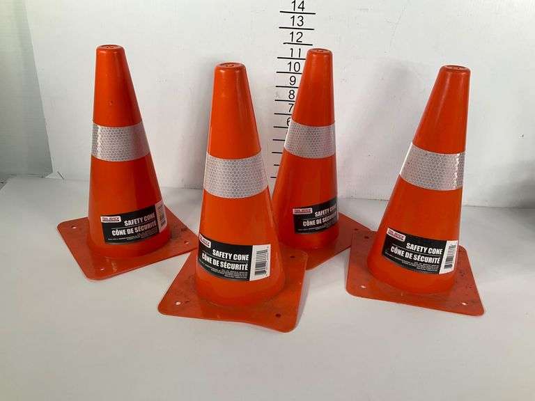 Four Orange Tool Bench Safety Cones with Reflective Stripes - Hash Auctions