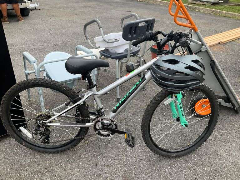 Mountain Bicycle with 24-Inch Wheels and Helmet