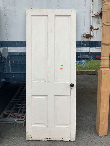 Four-Panel Painted Wooden Door with Black Knob, 80”Hx30”W