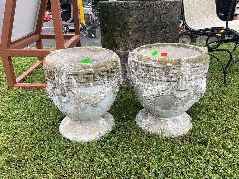Cement Planters with Grapevine Motif and Greek Key Border