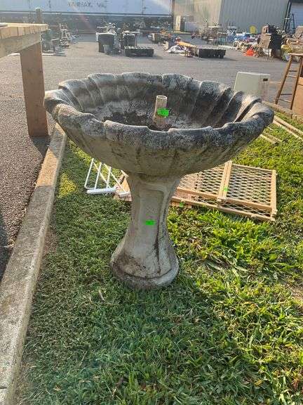 2-Piece Concrete Birdbath with Scalloped Edging and PVC Hose Attachment