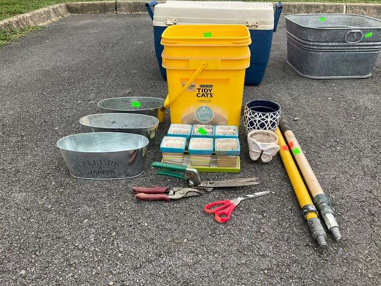 Gardening Tools and Planter Set, Including Ceramic and Metal Planters