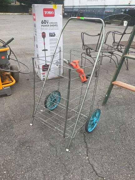 Collapsible Folding Wire Cart with Blue Wheels