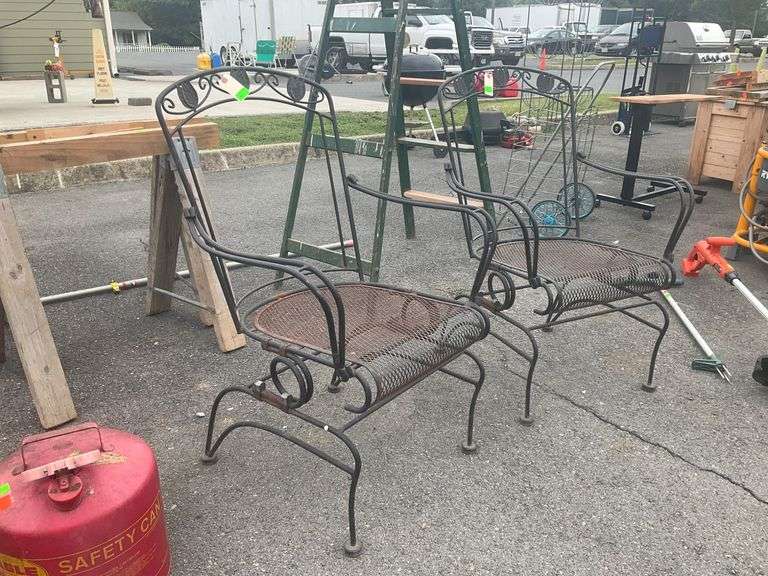 Metal Spring Rocking Chairs with Mesh Seating and Leaf Accents - Hash ...