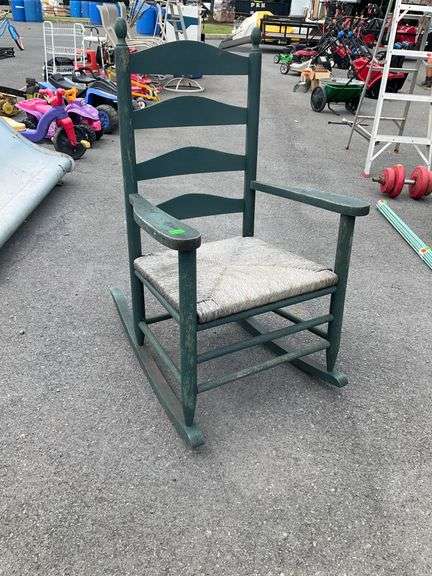 Green Ladder-Back Rocking Chair with Woven Seat - Hash Auctions