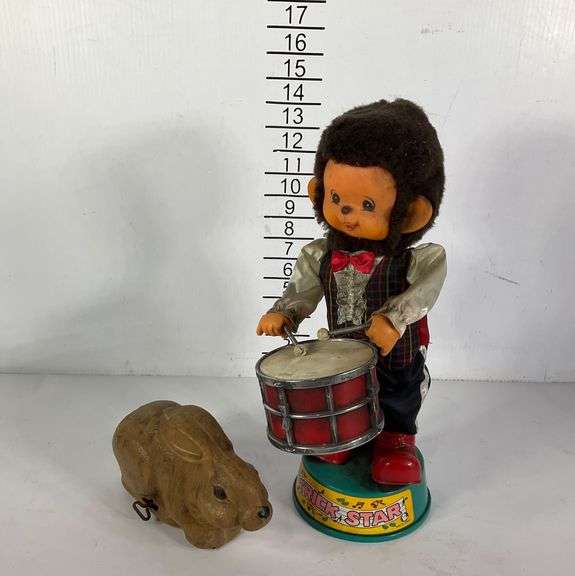 Mechanical Toy Monkey with Drum and Rolling Rabbit Figure - Hash Auctions