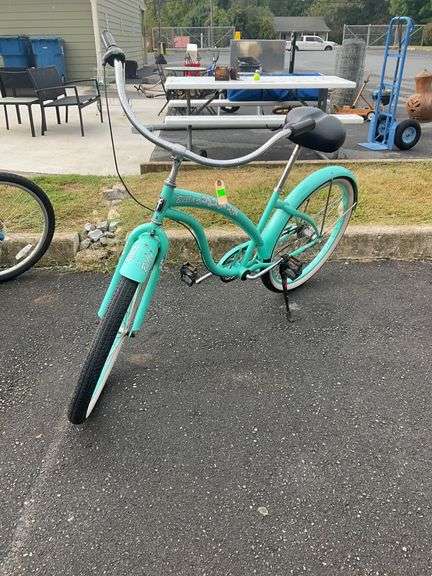 Firmstrong Beach Cruiser Bicycle in Teal with Floral Accents