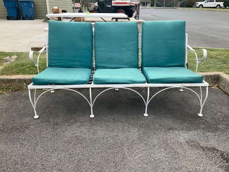 62-Inch Aluminum Outdoor Bench with Turquoise Cushions