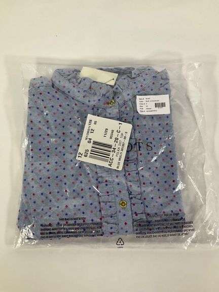 Talbots Blue Ruffled Tees Talbots Petites Blue Dot Ruffle Collar Button-Front Shirt, Size PS ...