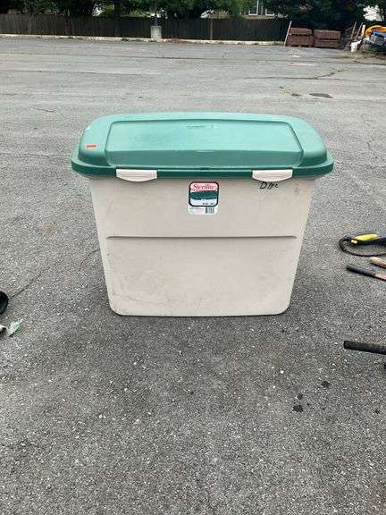Sterilite 50-Gallon Plastic Storage Container with Green Lid