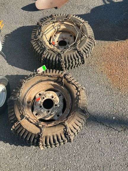 Two 7.5-12 Tires with Chains and Steel Rims